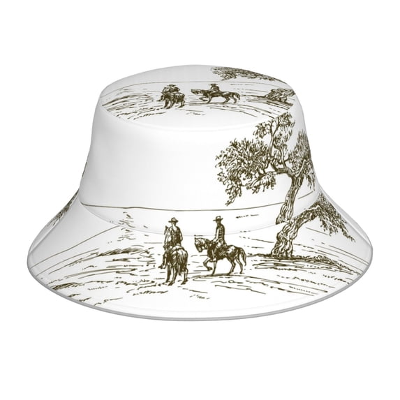 Balery Cowboys Riding A Horse Near A Tree Sun Hats for Men Women Bucket Hat UPF 50+ Buckey Hat Boonie Hat Foldable UV Protection Hiking Beach Fishing Summer