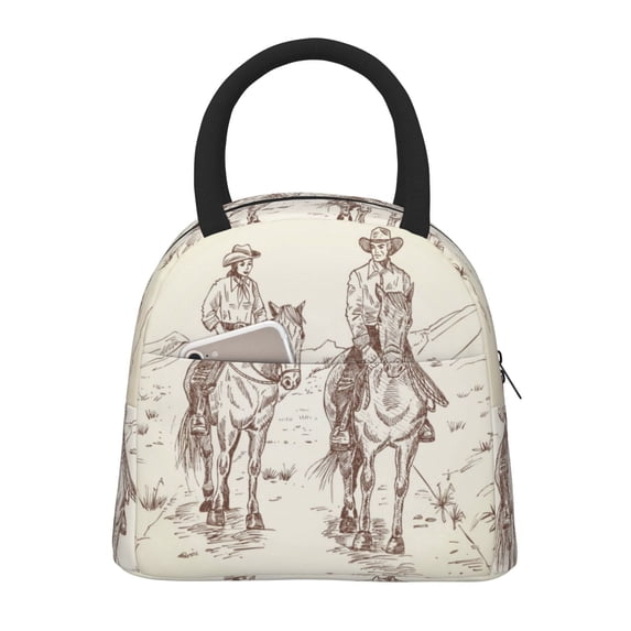 Balery Cowboys Riding Horses In Desert Pattern Lunch Bag Women, Lunch Box, Lunch Bag, Small Leakproof Lunch Tote Large Capacity Reusable Insulated Cooler Lunch Container-One Size