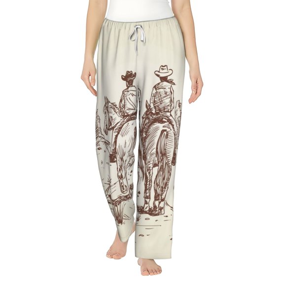 Balery Cowboys Riding Horses print Women's Pajama Pants,Ultra Lightweight Pjs,Lounge Pant-Medium