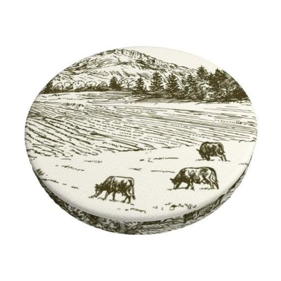 Balery Cows Grazing On Meadow Round Bar Stool Seat Covers Velvet Fabric Adjustable Protects from Scratches and Stains for 14-17 Inch Chair-14 inch