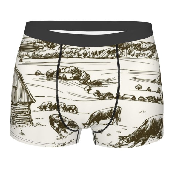 Balery Cows Grazing On The Meadow 1 Men's Boxer Briefs, Soft and Breathable Cotton Underwear with nylon Waistband-Large