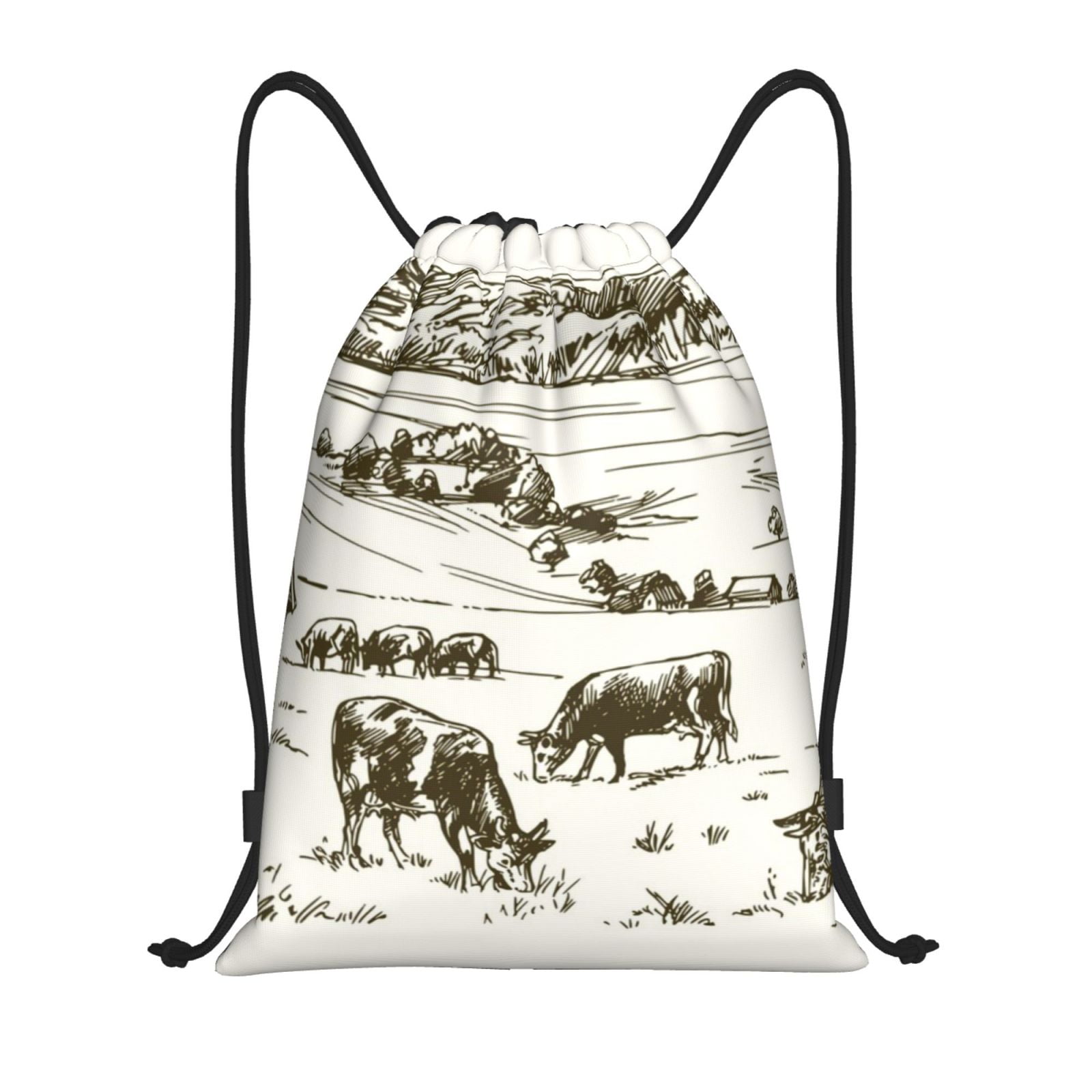 Balery Cows Grazing On The Meadow 1 Pattern Drawstring Backpack Bag