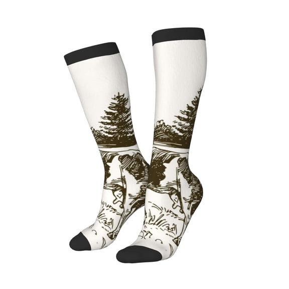 Balery Cows Grazing On The Meadow Printed Novelty Socks Men's Women's Crew Socks Sports Socks Knee High Socks Cotton Socks Quirky and Cool Socks