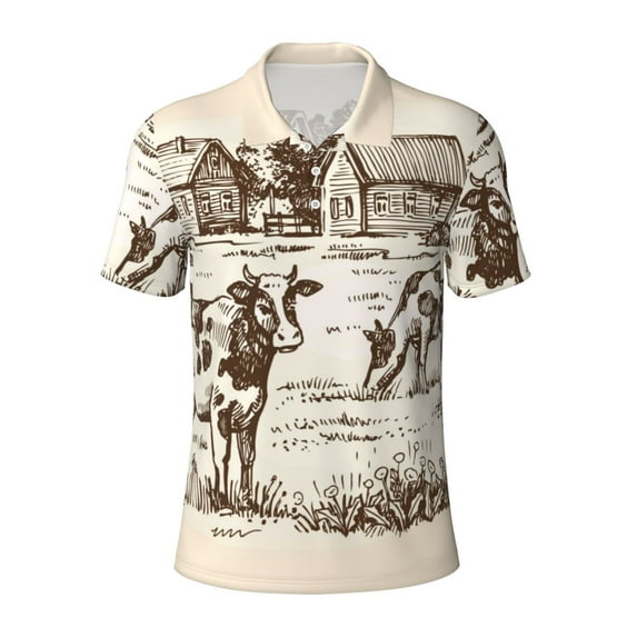 Balery Cows On The Farm Printed Men’s Short Sleeve Polo Shirt, Midweight Men's Shirt,Golf Polo shirts -4X-Large