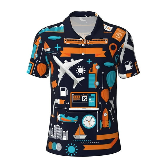 Balery Creative Transport Printed Men’s Short Sleeve Polo Shirt, Midweight Men's Shirt,Golf Polo shirts -Medium