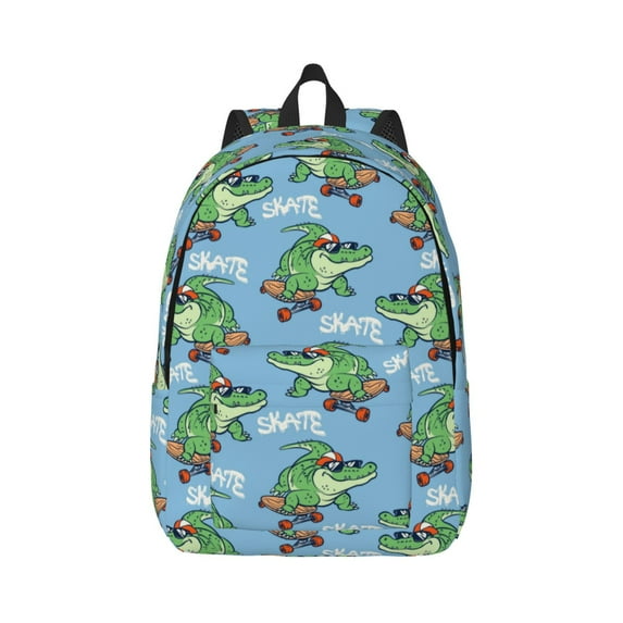 Balery Crocodile Riding Skateboard Vintage Canvas Backpack for Men and Women - Large Capacity, Durable Travel Laptop Bag for School, Work, Hiking, and Outdoor Activities-Small