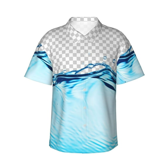 Balery Crystal Clear Water Splash Print Men's Hawaiian Shirts Short Sleeve Beach Shirt Relaxed Fit Vacation Button Down Shirts-X-Large