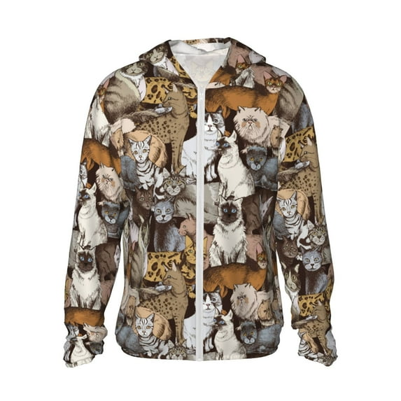 Balery Cut Cats Men's Women's UPF 50+ Sun Protection Lightweight Hoodie Performance Long Sleeve Shirt for Fishing Running-X-Large