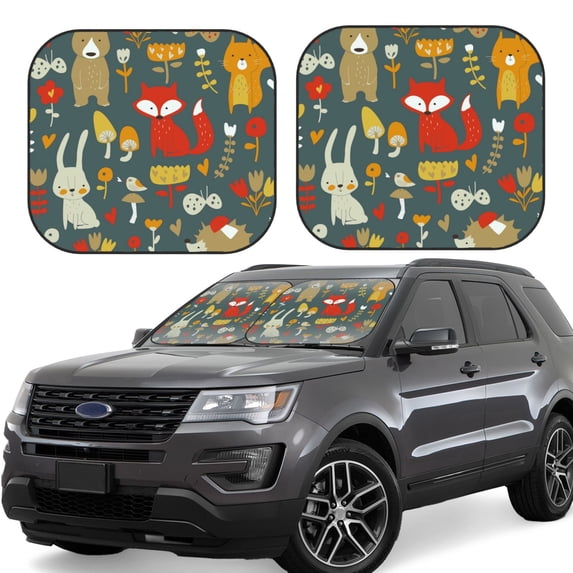 Balery 2 Piece Cute Animal Forest Car Windshield Sun Shade|Foldable Front Windshield Shade for Car Front Window for Most Sedans SUV Truck-Small
