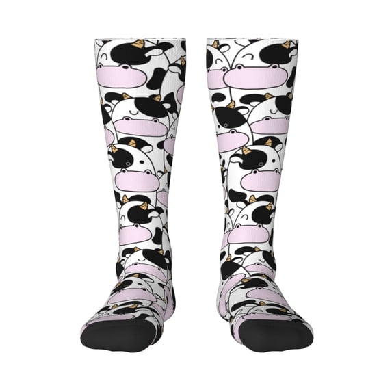 Balery Cute Animal with Cow Printed Novelty Socks Men's Women's Crew Socks Sports Socks Knee High Socks Cotton Socks Quirky and Cool Socks