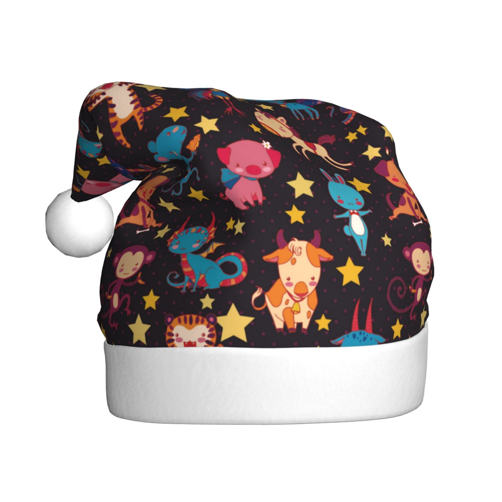 Balery Cute Animals Pattern Santa Hat Christmas Hat Funny Christmas Hat ...