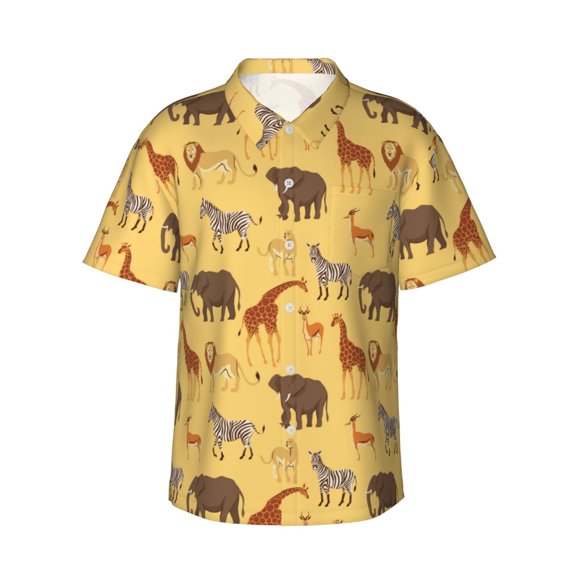 Balery Cute Animals Print Men's Hawaiian Shirts Short Sleeve Beach Shirt Relaxed Fit Vacation Button Down Shirts-XX-Large