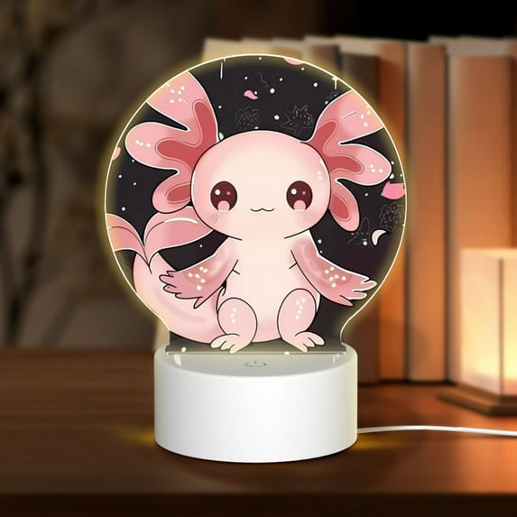 Balery Cute Axolotl Sakura Blossoms Pattern Acrylic Night Light Gift with 3 Color ModesTouch-Sensitive LED Lamp Perfect Gift for Mother's Day, Birthday, or Christmas