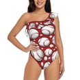 thumbnail image 1 of Balery Cute Baseball One Shoulder Swimsuits for Women Ruffle Swimsuits Tummy Control One Shoulder Bathing Suits-Large, 1 of 8