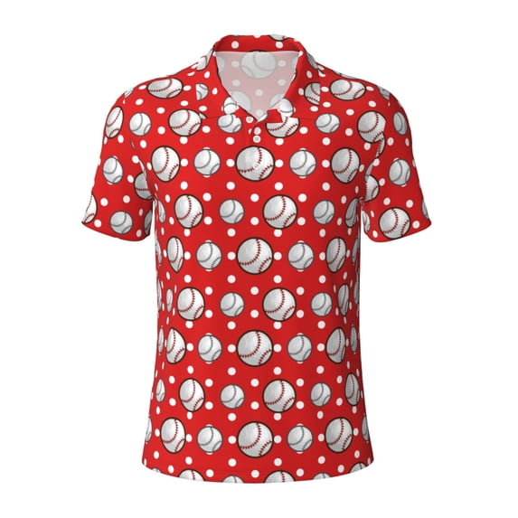 Balery Cute Baseball Printed Men’s Short Sleeve Polo Shirt, Midweight Men's Shirt,Golf Polo shirts -Large