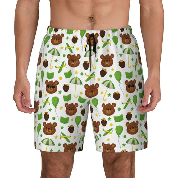 Balery Cute Bear Mens Swim Trunks Swim Shorts for Men Quick Dry Inseam Beach Shorts with Compression Liner Pocket-Medium