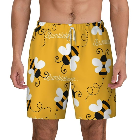 Balery Cute Bee Butterfly Yelllow Mens Swim Trunks Swim Shorts for Men Quick Dry Inseam Beach Shorts with Compression Liner Pocket-X-Large