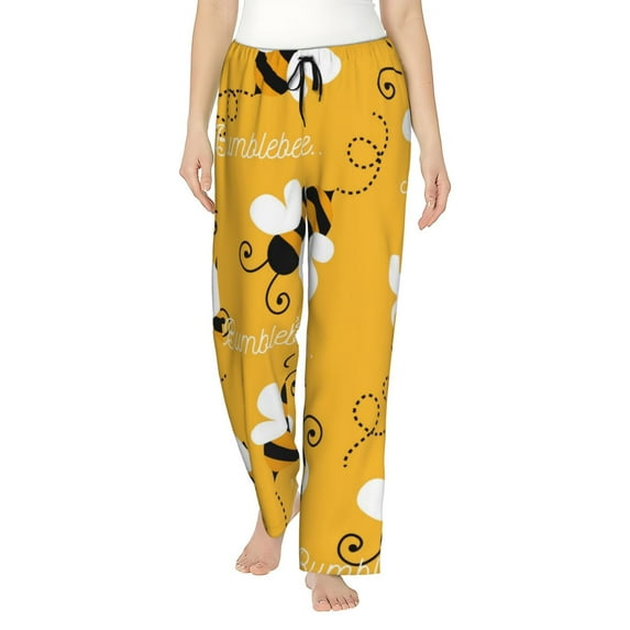 Balery Cute Bee Butterfly Yelllow print Women's Pajama Pants,Ultra Lightweight Pjs,Lounge Pant-XX-Large