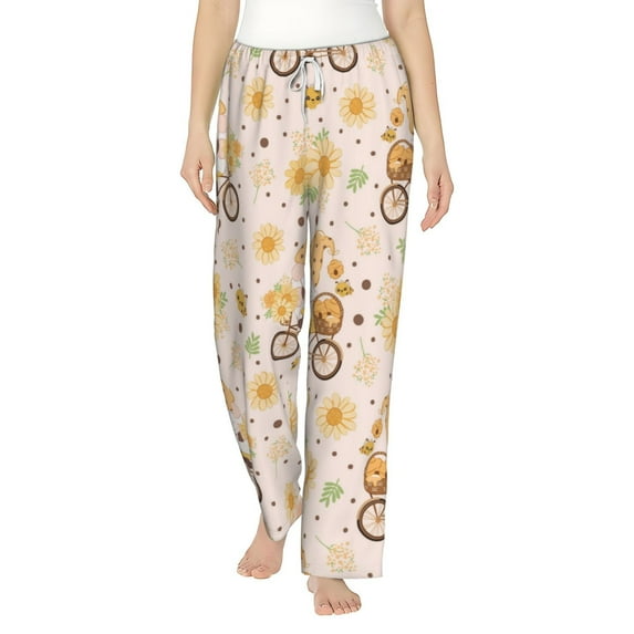 Balery Cute Bee Gnome print Women's Pajama Pants,Ultra Lightweight Pjs,Lounge Pant-Medium