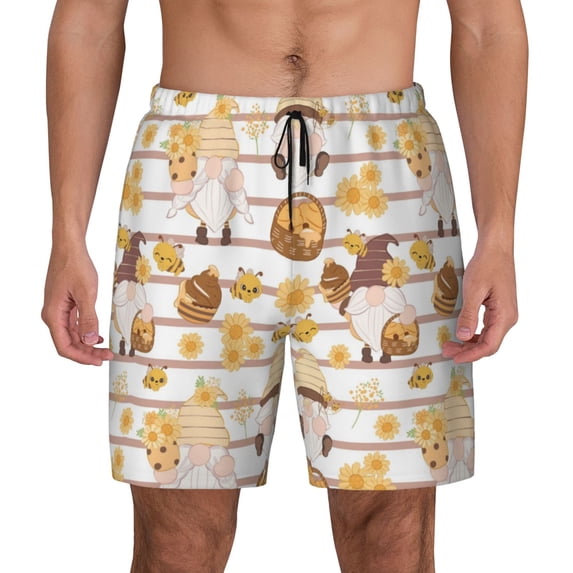 Balery Cute Bee Gnome2 Mens Swim Trunks Swim Shorts for Men Quick Dry Inseam Beach Shorts with Compression Liner Pocket-Small