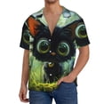 thumbnail image 1 of Balery Cute Big-Eyed Black Cat Men's Casual Button Down Shirt Short Sleeve Textured Summer Cuban Beach Shirts-4X-Large, 1 of 7
