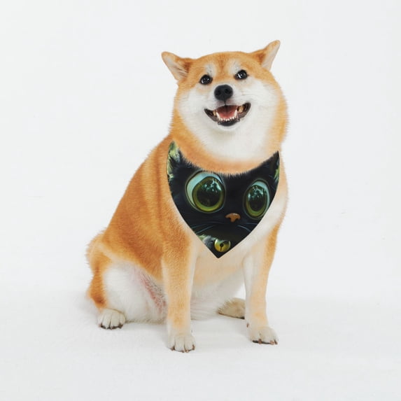 Balery Cute Big-Eyed Black Cat Pattern Pet Scarf for Dogs and Cats – Stylish Reflective Design, Breathable & Durable Pet Bandana with Quick-Release Buckle-XX-Large