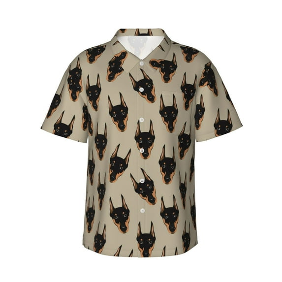 Balery Cute Black Dog Print Men's Hawaiian Shirts Short Sleeve Beach Shirt Relaxed Fit Vacation Button Down Shirts-Medium