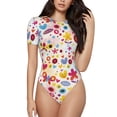 thumbnail image 1 of Balery Cute Butterfly Flowers Women's Short Sleevee Crew Neck Bodysuit Tops Short Sleeve Tops Basic-Medium, 1 of 9