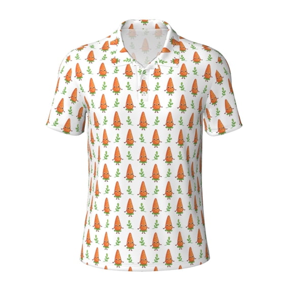Balery Cute Carrot Print Printed Men’s Short Sleeve Polo Shirt, Midweight Men's Shirt,Golf Polo shirts -Medium