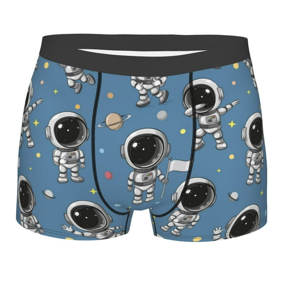 Balery Cute Cartoon Astronaut Men's Boxer Briefs, Soft and Breathable Cotton Underwear with nylon Waistband-Medium