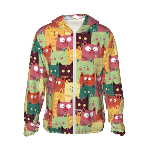 Balery Cute Cartoon Cat Men's Women's UPF 50+ Sun Protection Lightweight Hoodie Performance Long Sleeve Shirt for Fishing Running-Large