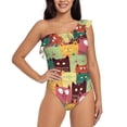 thumbnail image 1 of Balery Cute Cartoon Cat One Shoulder Swimsuits for Women Ruffle Swimsuits Tummy Control One Shoulder Bathing Suits-Small, 1 of 8