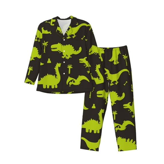 Balery Cute Cartoon Dinosaurs Pattern Pajama Sets for Men Long Sleeve 2 Piece Sleepwear Loungewear Sets Soft PJ's with Pockets Long Sleeve Comfy Pj Sets-Medium