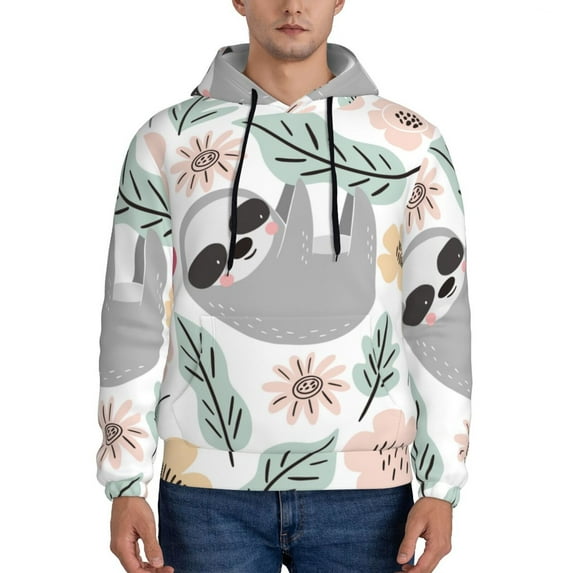 Balery Cute Cartoon Sloth Pattern Mens Hoodie Kangaroo Pocket Hoodie Pullover Hooded Sweatshirt Ideal for Daily Wear Travel and Home-Large