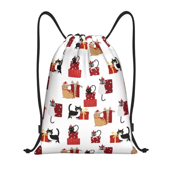 Balery Cute Cat And Christmas Gift Pattern Drawstring Backpack Bag Sport Gym Sackpack Cinch Bags Pattern Drawstring Backpack Bag Sport Gym Sackpack Cinch Bags -Medium