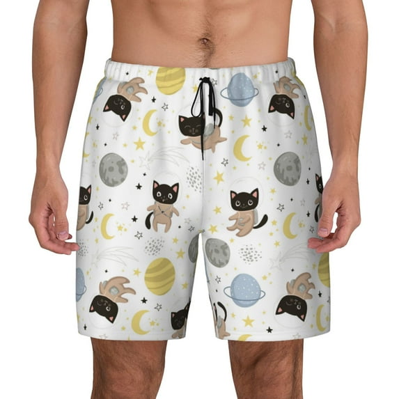 Balery Cute Cat Mens Swim Trunks Swim Shorts for Men Quick Dry Inseam Beach Shorts with Compression Liner Pocket-3X-Large