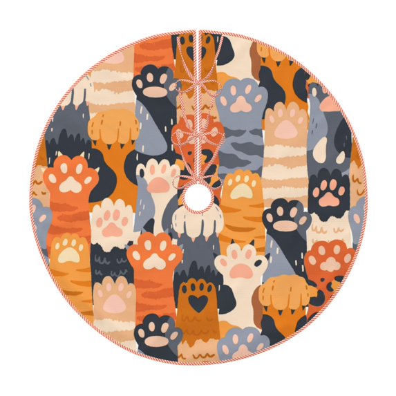 Balery Cute Cat Paw Printed Christmas Tree Skirt , Merry Christmas Party Christmas Tree Decoration,Adjustable Tree Skirt-48"