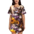 thumbnail image 1 of Balery Cute Cat Sunflower Pattern Womens Pajama Sets 2 Piece Soft Short Sleeve Top and Shorts Sleepwear Round Neck Pjs Lounge Set with Pockets-3X-Large, 1 of 7