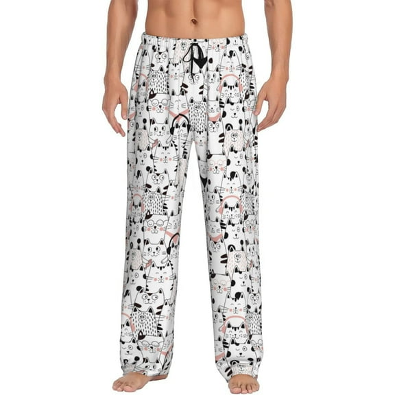 Balery Cute Cat print Men's Pajama Pants,Ultra Lightweight Pjs,Lounge Pant-XX-Large