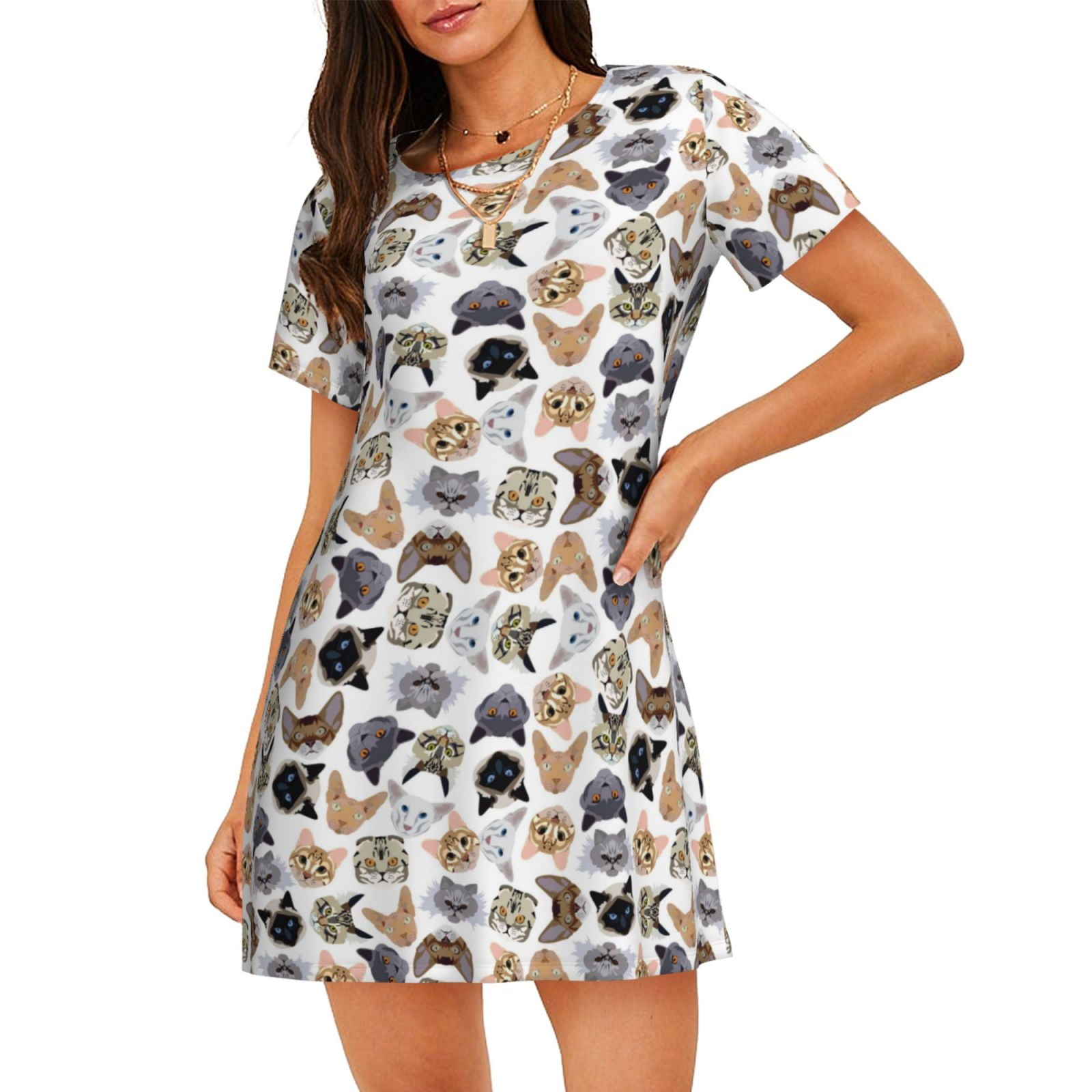 Clawed Meownet Floral Cats Adult Bamboo Sleep Shirt