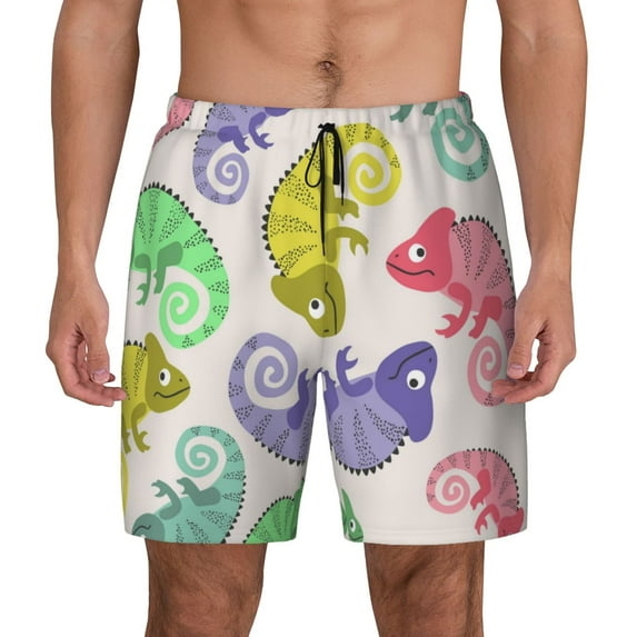 Balery Cute Chameleons Mens Swim Trunks Swim Shorts for Men Quick Dry Inseam Beach Shorts with Compression Liner Pocket-3X-Large