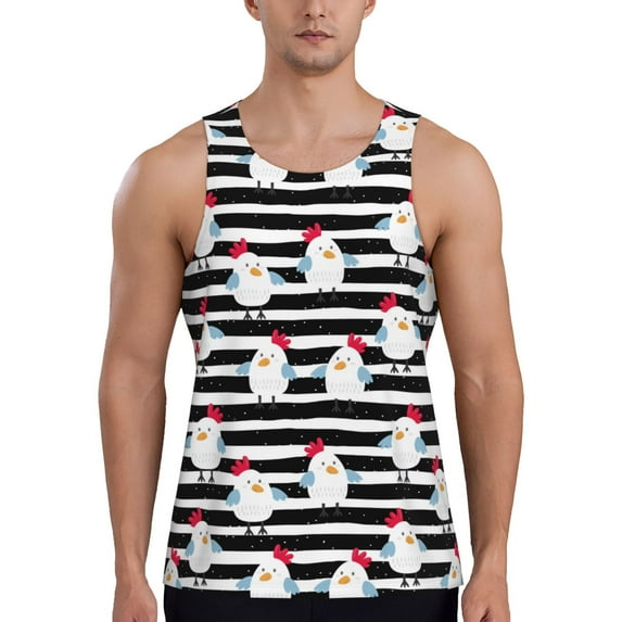 Balery Cute Chicken Pattern Men's Workout Tank Top Gym Muscle Tee Fitness Bodybuilding Sleeveless T Shirt Quick Dry Fit Muscle Tank Top Slim-Fit Tank-XX-Large