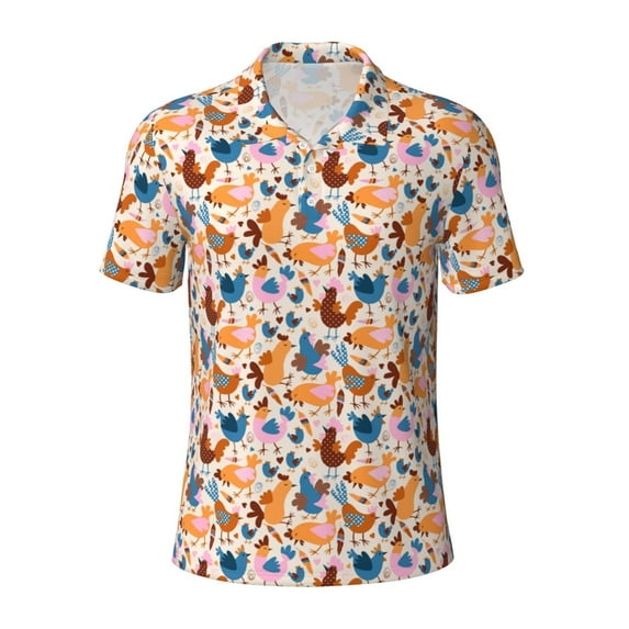 Balery Cute Chickens Printed Men’s Short Sleeve Polo Shirt, Midweight Men's Shirt,Golf Polo shirts -XX-Large