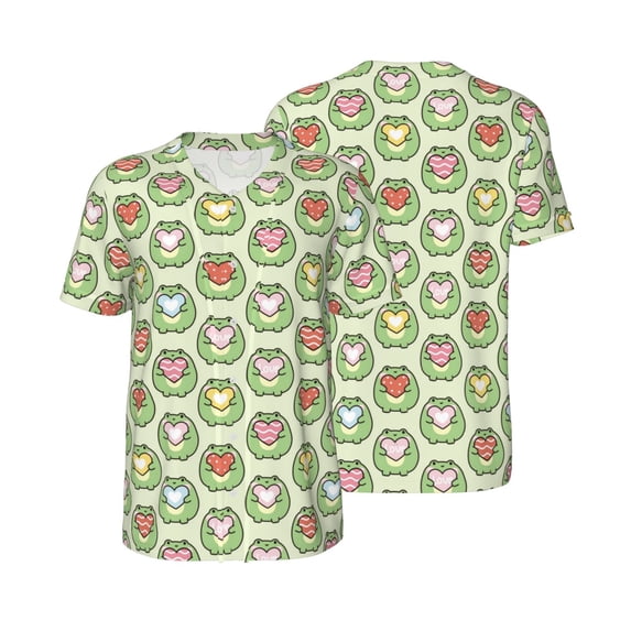 Balery Cute Chubby Frog Baseball Jersey for Men Casual Button Down Shirts Short Sleeve Active Team Sports Uniform-3X-Large