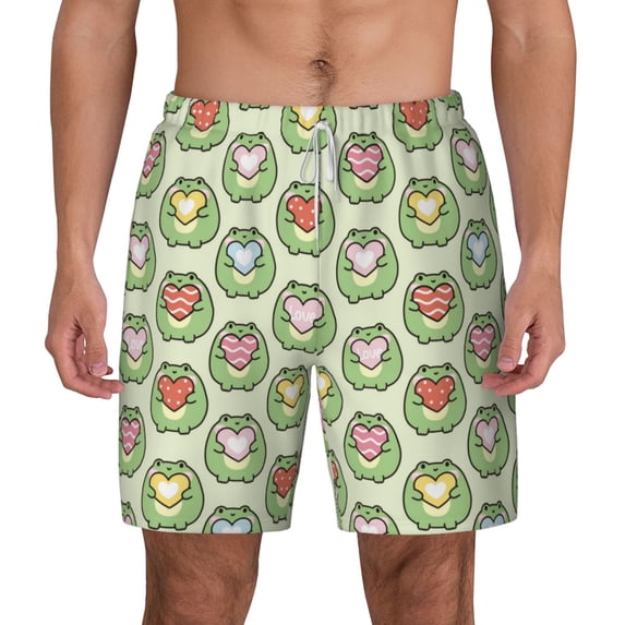 Balery Cute Chubby Frog Mens Swim Trunks Swim Shorts for Men Quick Dry Inseam Beach Shorts with Compression Liner Pocket-Small