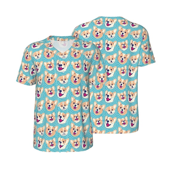 Balery Cute Corgi Head Baseball Jersey for Men Casual Button Down Shirts Short Sleeve Active Team Sports Uniform-Small