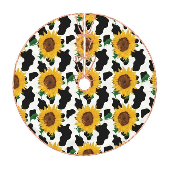 Balery Cute Cow Print Sunflower B Printed Christmas Tree Skirt , Merry Christmas Party Christmas Tree Decoration,Adjustable Tree Skirt-36"
