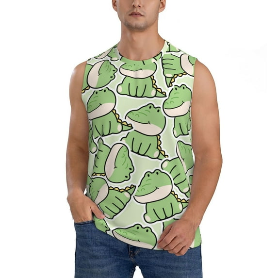 Balery Cute Crocodile Men's Sleeveless Muscle Shirts Workout Tank Top, Moisture Wicking, Odor Protection-XX-Large