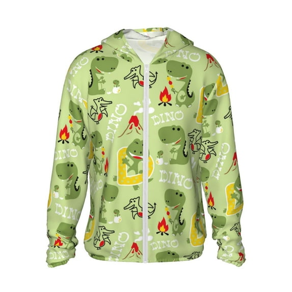 Balery Cute Dinosaurs Cartoon Men's Women's UPF 50+ Sun Protection Lightweight Hoodie Performance Long Sleeve Shirt for Fishing Running-Large