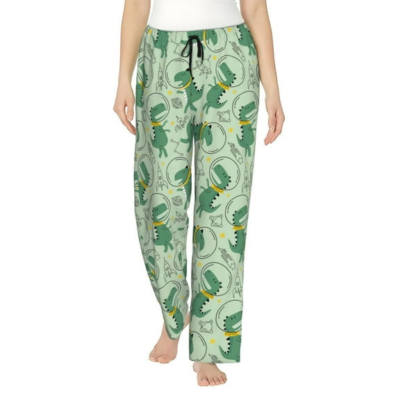 Balery Cute Dinosaurs in Space print Women's Pajama Pants,Ultra Lightweight Pjs,Lounge Pant-Medium